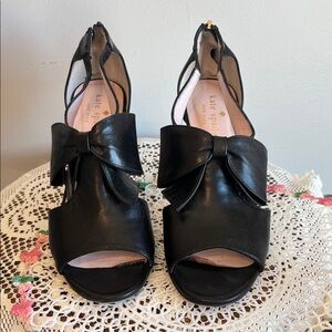kate spade Black Leather Bow Peep-Toe Heels